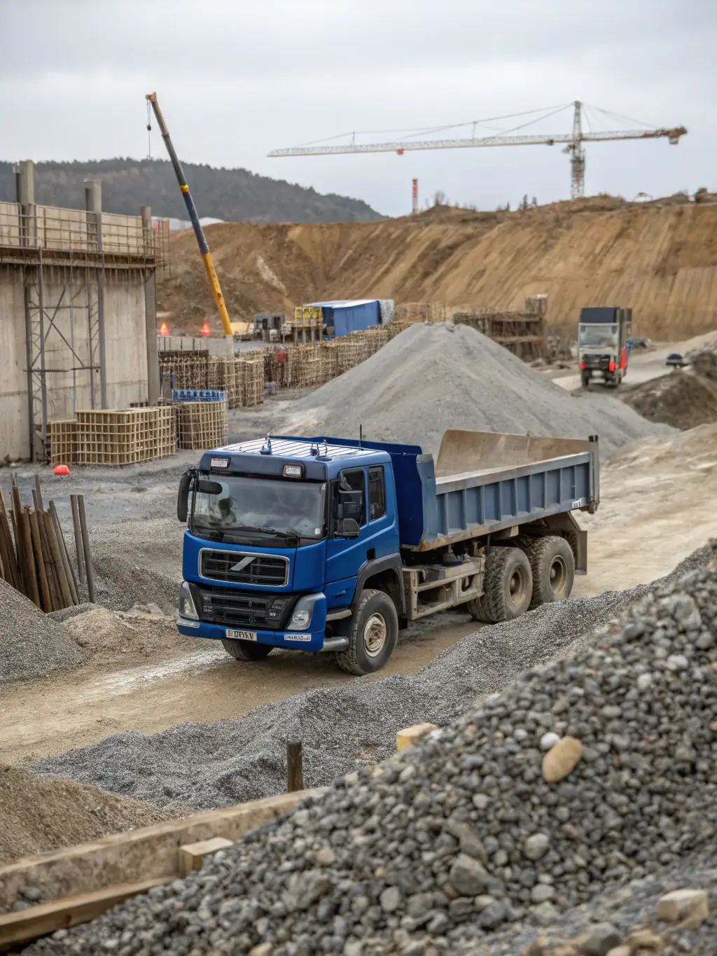 A Vanderpool Constructions branded tractor working on a construction site, symbolizing the company's commitment to quality and recognizable branding.