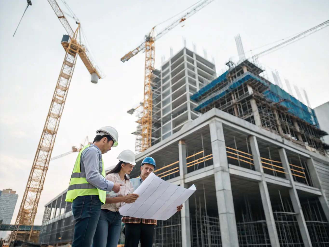 A modern office building under construction, highlighting Vanderpool Construction Service's capabilities in commercial projects.